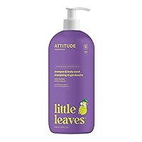 ATTITUDE Shampoo and Body Wash for Kids, EWG Verified Hair and Body Cleanser, Dermatologically Tested Soap, Plant and Mineral Based Bath Products, Vegan, Vanilla and Pear, 32 Fl Oz