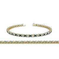 Round Blue & White Natural Diamond 2.8mm 3-Prong Tennis Bracelet 3.68 ctw 14K Yellow Gold.