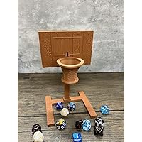 Munnygrubbers - Mini Basketball Dice Tower - (Random 7PCS D20 Dice Set Included) - TTRPG - Dice Roller - Dungeons and Dragons Gift - DND Gift - (Brown)