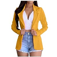 Women's Long Blazer Solid Open Front Cardigan Formal Suit Sleeve Blouse Coat Blazers for Work Casual