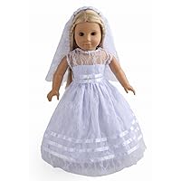 2Pc Doll Clothes White Communion Dress Wedding Dress Fits American 18 Inches Dolls