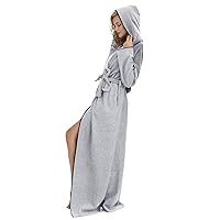Women and Men MicroFleece Ultra Long Robe Floor-Length Hooded Bathrobes Lounge wear