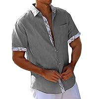 Hawaiian Shirts for Men Short Sleeve Button Down T Shirts Summer Vacation Shirt Solid Print Casual Slim Beach Tops