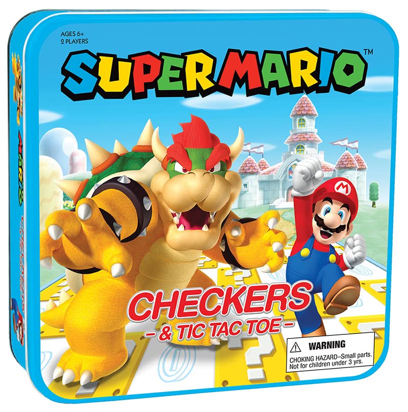 USAOPOLY Super Mario Checkers & Tic-Tac-Toe Collector's Game Set for 2 players | Featuring Mario & Bowser | Collectible Checkers and TicTacToe Perfect for Mario Fans, Model Number: CM005-637-002001-06