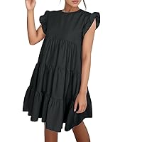 Cocktails Dresses for Juniors Womens Fresh and Sweet Ruffle Sleeves Comfort Loose Dress