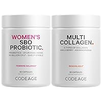 Codeage Multi Collagen Protein Capsules & Probiotics for Women Bundle | Multi Collagen Pills, Collagen Types I, II, II, V & X, 90 Count | Prebiotics & Probiotics for Women - Soy & Dairy Free, 60 Count