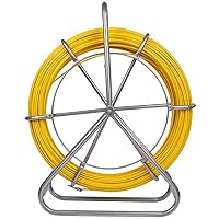 425FT Fish Tape Fiberglass 1/4 inch(6MM) Fishing Wire Puller Duct Rodder Cable Running Electrical Fishtape Tool Rod with Steel Reel Stand Through Wall Pipe Length Marking in Meter