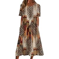 Funny Mother's Day Plus Size Dress Woman Pub Short Sleeve Cotton Round Neck Women's Softest Ruched Print Brown 3XL