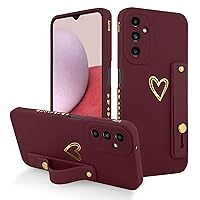 Fiyart Designed for Samsung Galaxy A14 5g Case with Phone Stand Holder Cute Love Hearts Protective Camera Protection Cover with Wrist Strap for Women Girls for Galaxy A14-Wine Red