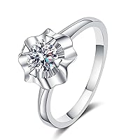 StarGems® Flower Four Prong 0.3-0.5ct Moissanite 925 Silver Platinum Plated Ring RX012