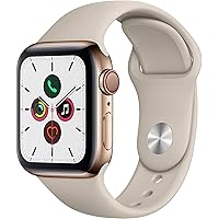 Apple Watch Series 5 (GPS + Cellular, 44MM) Gold Stainless Steel Case with Stone Sport Band (Renewed)