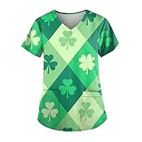 Womens Tops St. Patricks Day Cow Short Sleeve Plus Size Scrubs for Women 4X-5X Set Stretch with Big Pockets
