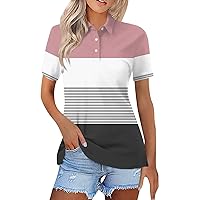 Women's Short Sleeve Polo Shirts Summer Button Down Collared Work Casual Tops Casual Loose Basic Tees