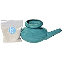 Neti Pot Tool Kit - Snoring & Saline Solution, Handcrafted Ceramic Dishwasher Safe with 2oz Mineral Sea Salt for Nose Cleaning & Sinus Rinse Perfect for Allergy Relief in Adults & Kids (Jade)