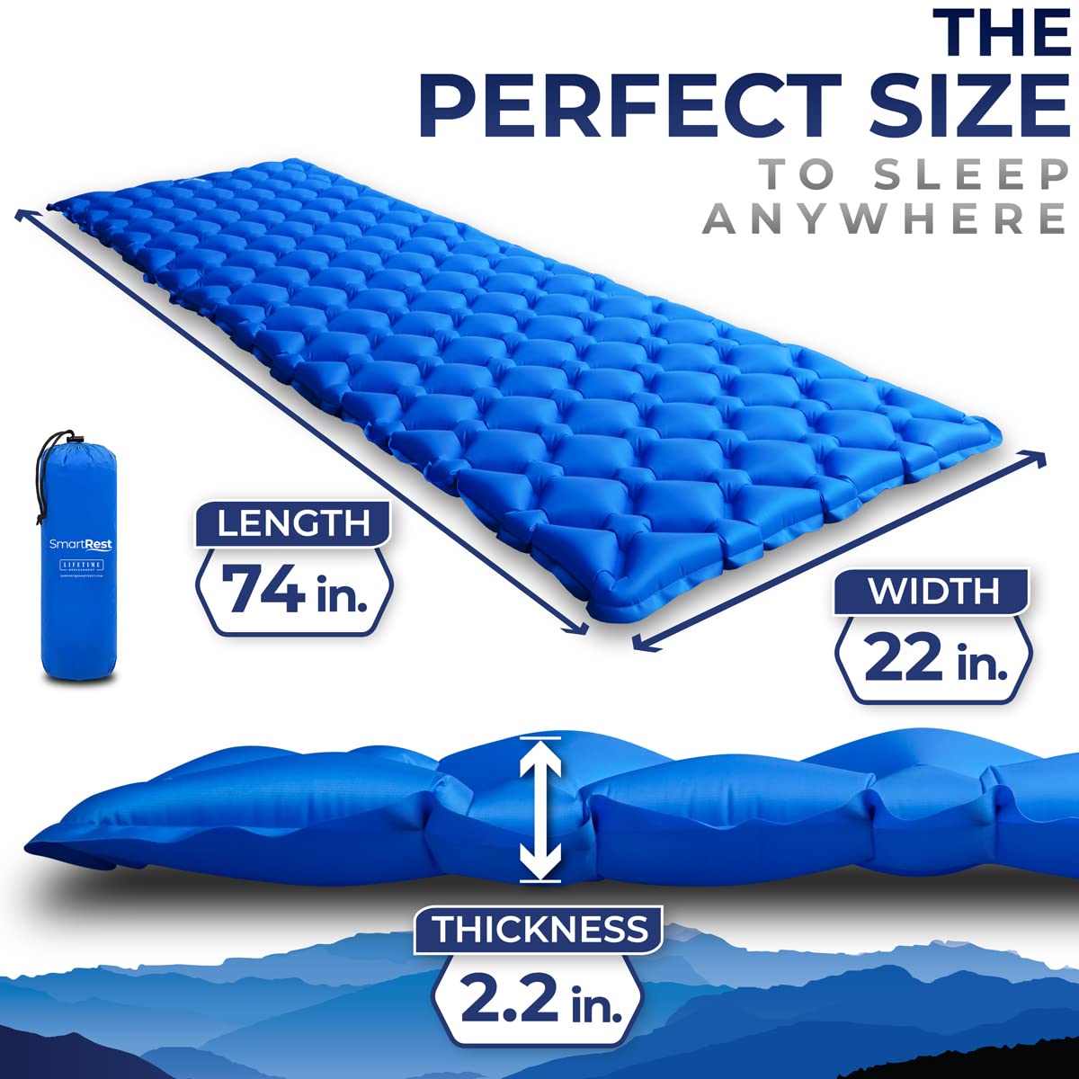 SmartRest Sleeping Pad for Camping - Ultralight Inflatable Air Mat Mattress for Backpacking, Hiking - Camping Gear Essentials and Accessories - S2 Blue