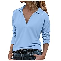 3/4 Sleeve Blouses for Women Women's Casual V-Neck Lapel Comfortable Pullover Top Summer Tops 2024 Trendy, S XXXL