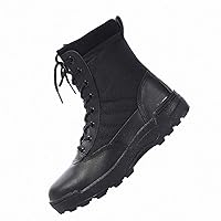 Mens Military Combat Tactical Army Infantry Boots Breathable Round Toe Side Zipper Waterproof Leather Lace-up Shoes for Backpacking Outdoor Hiking Camping Climbing Trekking Hunting Walking Footwear