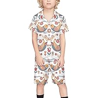 Nordic Folk Art Flowers and Birds Boy's Beach Suit Set Hawaiian Shirts and Shorts Short Sleeve 2 Piece Funny