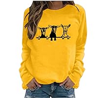 Cute Sweatshirt for Women Loose Crew Neck Long Sleeve Pullover Alpaca Print Graphic Tee Top Animal Print Shirt Sweater