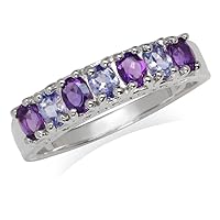 Silvershake Genuine Tanzanite and African Amethyst White Gold Plated 925 Sterling Silver Journey Ring
