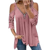 SNKSDGM Women's Sexy Cold Shoulder Plus Size Lace Up Tunic Tops Low Cut V Neck T Shirts Flowy Blouse to Wear with Leggings