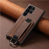 Wrist Strap Leather Wallet Case for Samsung Galaxy S24 S23 S22 Note20 Plus Ultra Card Holder Cover for S24 Plus,Brown,for S23 Plus