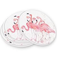 visesunny Pink Flamingo Pattern Drink Coaster Moisture Absorbing Stone Coasters with Cork Base for Tabletop Protection Prevent Furniture Damage Coffee Mug Glass Cup Place Mats, 4 Pieces