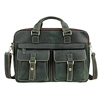Men's Briefcases Crazy Horse Leather Shoulder Messenger Bags Portfolio 15.6