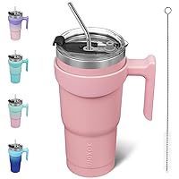BJPKPK Tumbler With Handle 20 oz Stainless Steel Double Wall Insulated Tumbler Cups With Lid And Straw,Light Pink