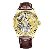 GZFCMY Aesop Tourbillon Mechanical Hand-Winding Watch Men's Sapphire Luminous Tiger Roaring Forest Skeleton Diamond Dial Watch Leather Strap Everything Goes Smooth Invincible