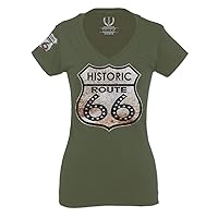 0273. Retro Road California Route 66 cali Republic Vintage for Women V Neck Fitted T Shirt