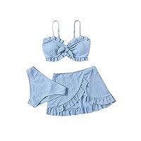COZYEASE Girls' 3 Piece Floral Print Bikini Tie Front Ruffle Trim Frill Wrap Cute Swimsuit with Beach Skirt Set