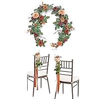 5FT Eucalyptus and Willow Leaf Garland-Wedding Aisle Pew Flowers Chair Decorations Artificial Flower Arrangement with Chiffon Ribbon for Ceremony Chair Back Floral Decor Reception