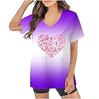 Work Scrub Shirts for Women Fall Summer Short Sleeve V Neck Breast Cancer Tops Shirt Blouses Women 2024