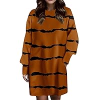 Women's Formal Dresses Fashion Long Sleeve Round Neck Pocket Printed Dress Casual, S-3XL