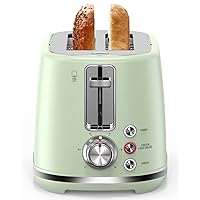 2 Slice Toaster, Wide Slots,High Lift, Auto-Off, & Frozen Modes for Toast, Bagels, Waffles & Fruity Breads, Modern Sleek Design, Easy-Clean Crumb Tray, Pastel Green
