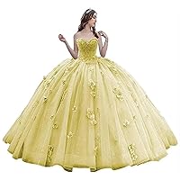Women's Sweetheart Princess Quinceanera Dresses Floral Gliter Beaded Prom Dress Ball Gown