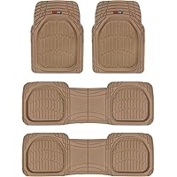 Original FlexTough Beige Rubber Car Floor Mats for 3 Row Vehicles, Front & Rear 2nd Row Deep Dish All Weather Automotive Heavy Duty Trim to Fit, Automotive Liners for Cars Truck Van SUV