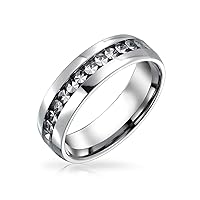 Bling Jewelry Personalize Couples Channel Set Crystal Eternity Band Ring For Women Men Teen Silver Toned Stainless Steel Birth Month Colors 6MM Sizes 5-12