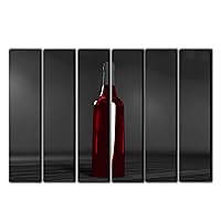 X-Large 6 Piece Red Wine On B/W Surface Wall Art Decor Picture Painting Poster Print on Canvas Panels Pieces - Kitchen Theme Wall Decoration Set - Wine Bottle Wall Picture for Kitchen Dining Room