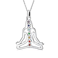 Bling Jewelry Yoga Religious Inspirational Multi Color Stones Meditation Chakra Buddha Pendant Necklace Women Teen .925 Sterling Silver