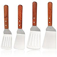 4 Pack Metal Spatulas Set, Stainless Steel Griddle Spatula & Slotted Spatula, Full Tang Wooden Handle Hamburger Turner, Fish Spatula Turner, Flat Top Grill Spatula for Cooking, BBQ (2 Size)