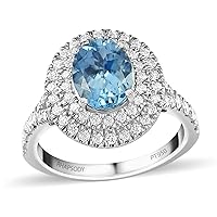 Shop LC RHAPSODY AAAA Blue Aquamarine White Diamond Oval 950 Platinum Halo Ring for Women Jewelry Size 7 Ct 1.92 E-F Color VS Clarity Mothers Day Gifts for Mom