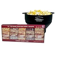 4 Ounce Variety Kernel Gift Set (10 Pack Assorted) and Black Silicone Popcorn Popper Bundle | Small & Tender Popcorn | Popper is BPA and PVC Free, Handles, Dishwasher Safe