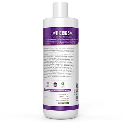 Lipogaine Big 5 Hair Stimulating Shampoo for Hair Thinning & Breakage, for All Hair Types, Men and Women, Infused With Biotin, Caffeine, Argan Oil, Castor oil and Saw Palmetto (Purple)