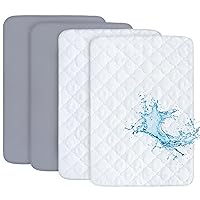 Biloban Pack and Play Sheets and Waterproof Pack n Play Mattress Protector, Grey, Breathable, Washable, Waterproof, 4 Pack