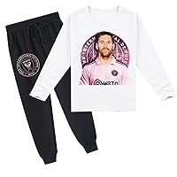 Kid Messi Long Sleeve Sweatshirt and Jogging Pants Miami FC Crewneck Pullover Tracksuit Outfit