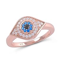 Rhodium Plated Sterling Silver Womens Blue Cz Evil Eye Ring Size 4-11