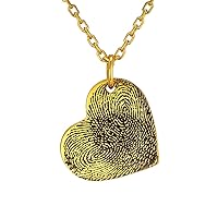 Custom4U Fingerprint Necklace Memorial Jewelry Customized,Sterling Silver/Gold Plated Heart Charm Custom Thumbprint/Baby Foot/Pet Paw,Personalized Memory Necklaces for Women Men (Gift Box)