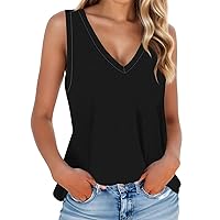 Plus Size Tank Tops for Women V Neck Sleeveless Solid Color Shirts Summer Loose Flowy Basic Tank Tops